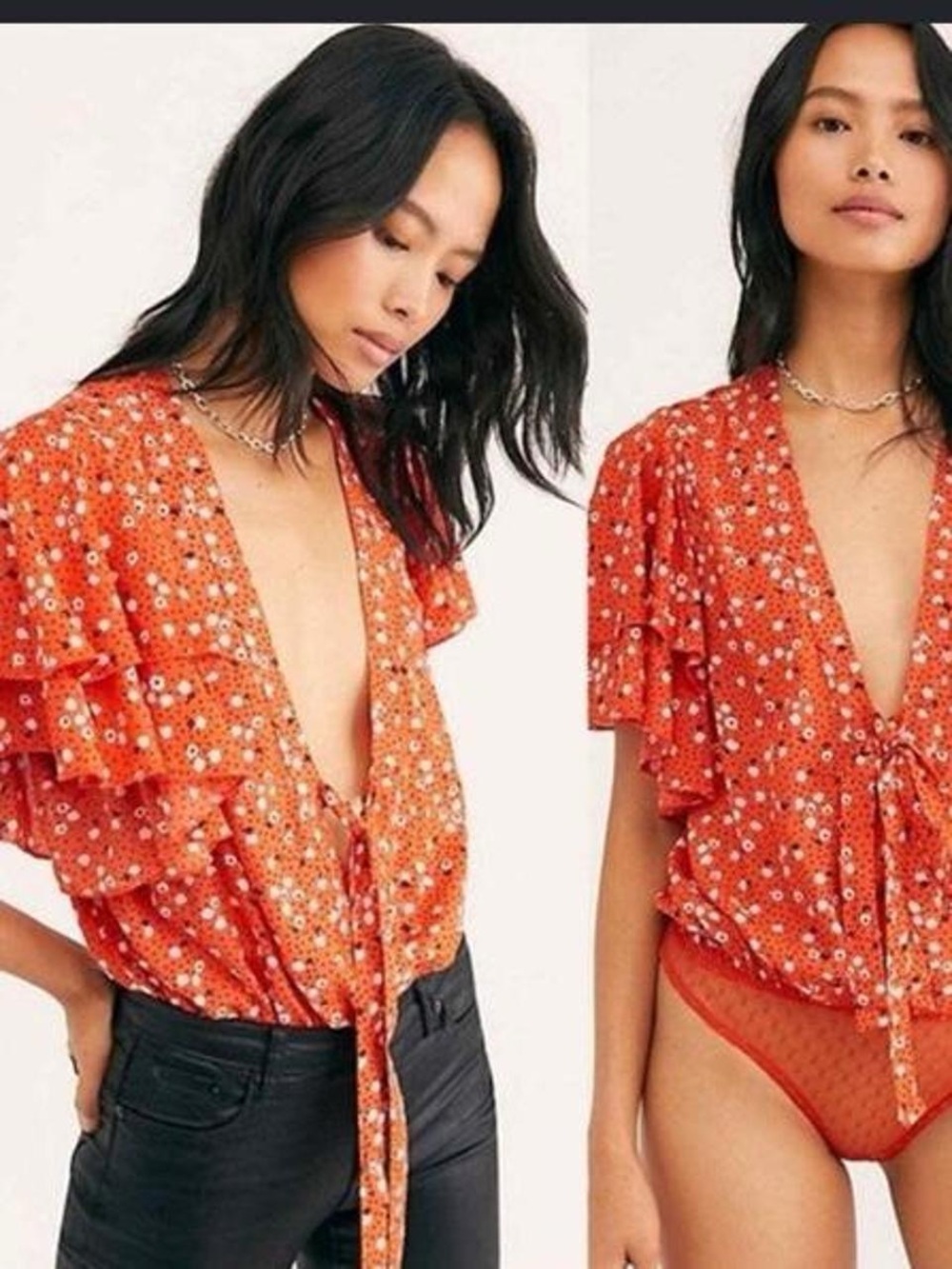 Free People call me later floral ruffled bodysuit xs